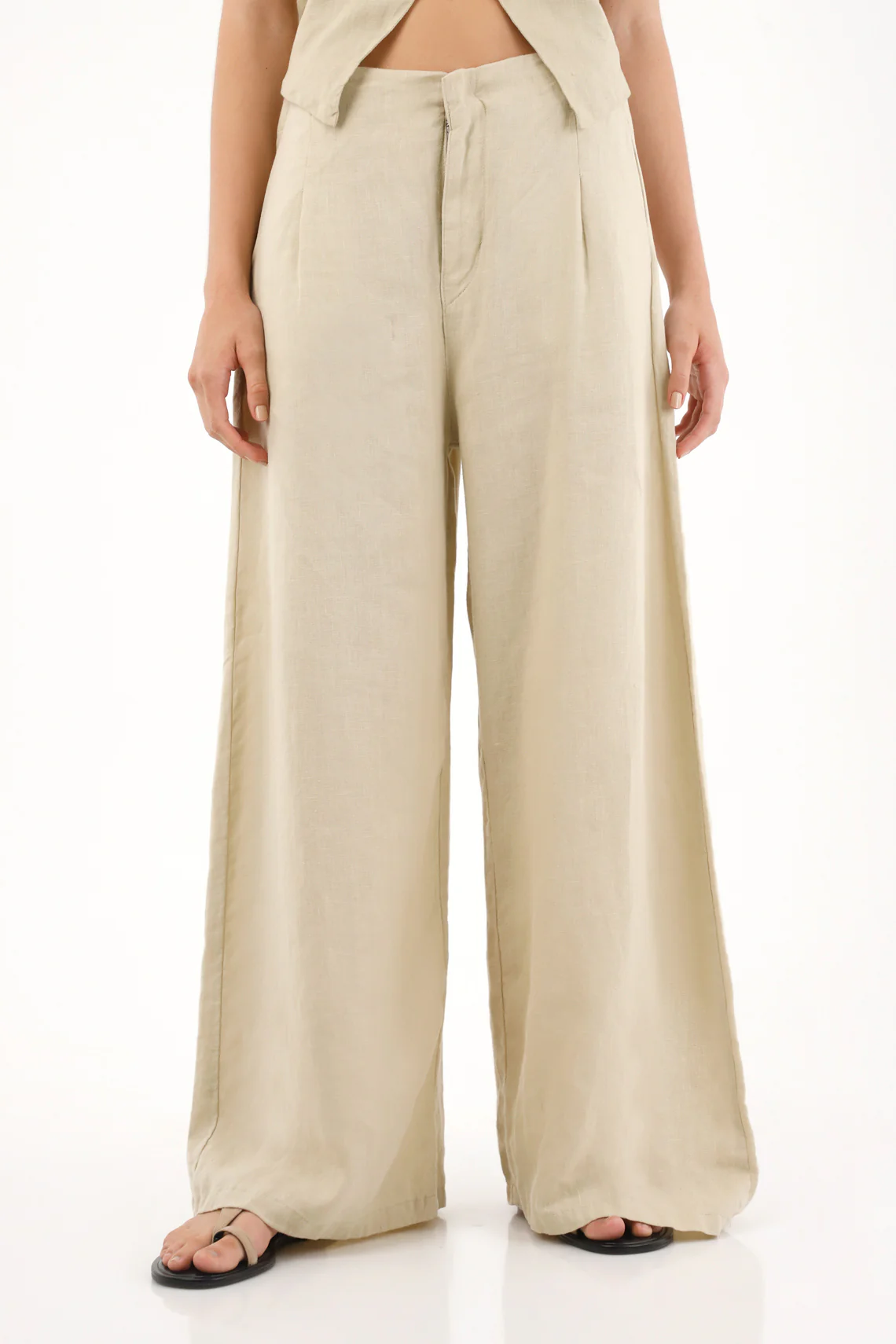 Women's 100% Linen Wide Leg Pants in Coffee - Image 2