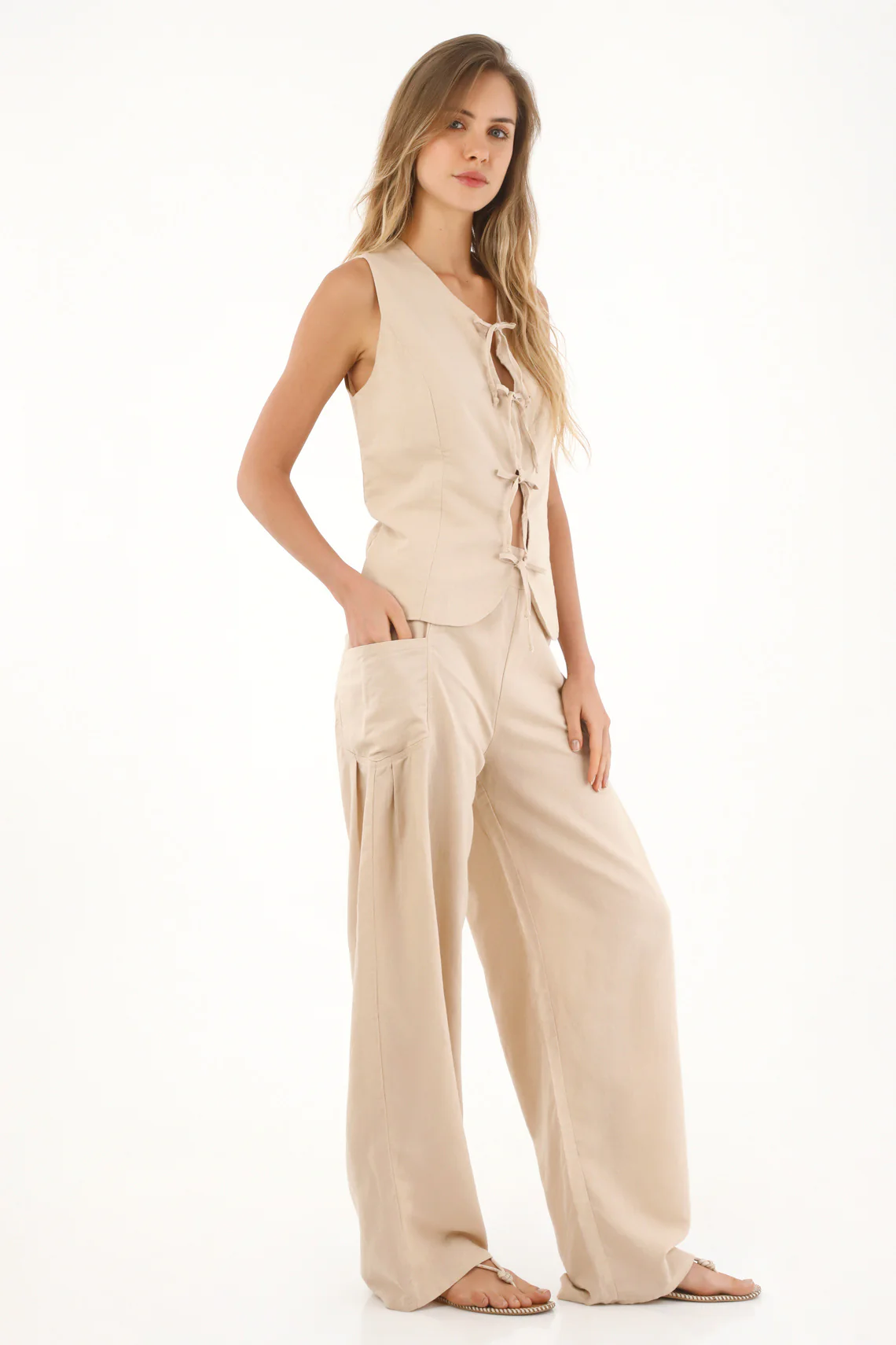 Women's Cream Wide Leg Pants