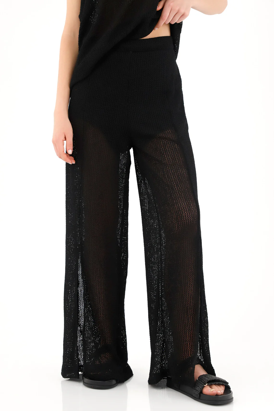Women's black pants with front openings - Image 2