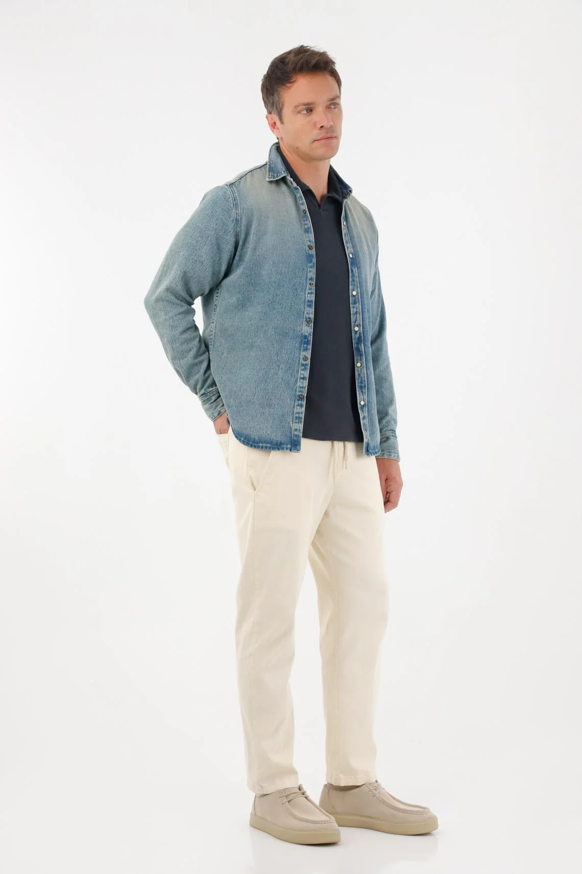 Straight Leg Off-White Corduroy Pants for Men