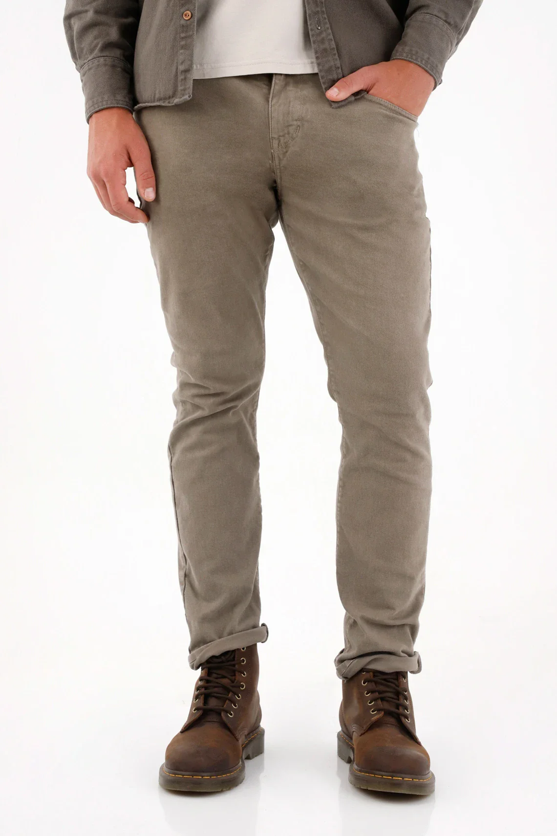 Gray Straight Leg Five Pocket Pants for Men - Image 3
