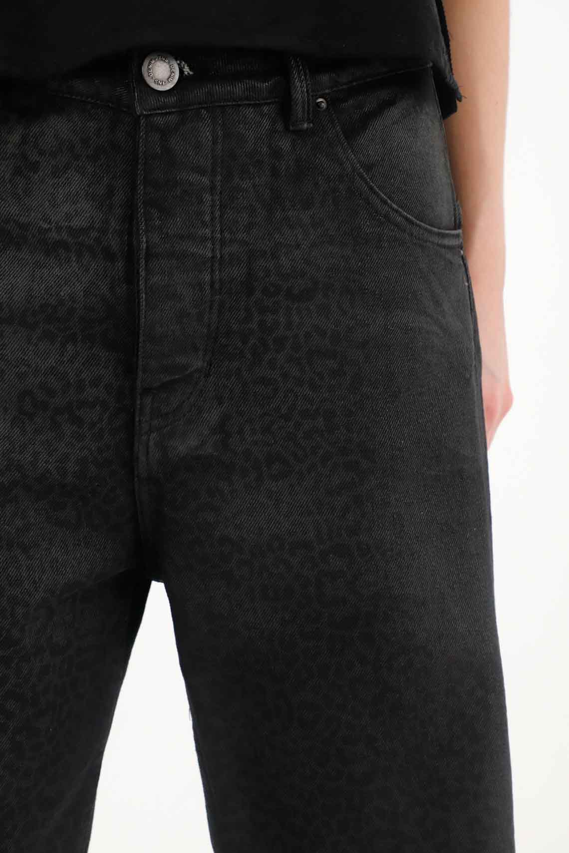 Black Animal Print Resin Effect Pants for Women - Image 3