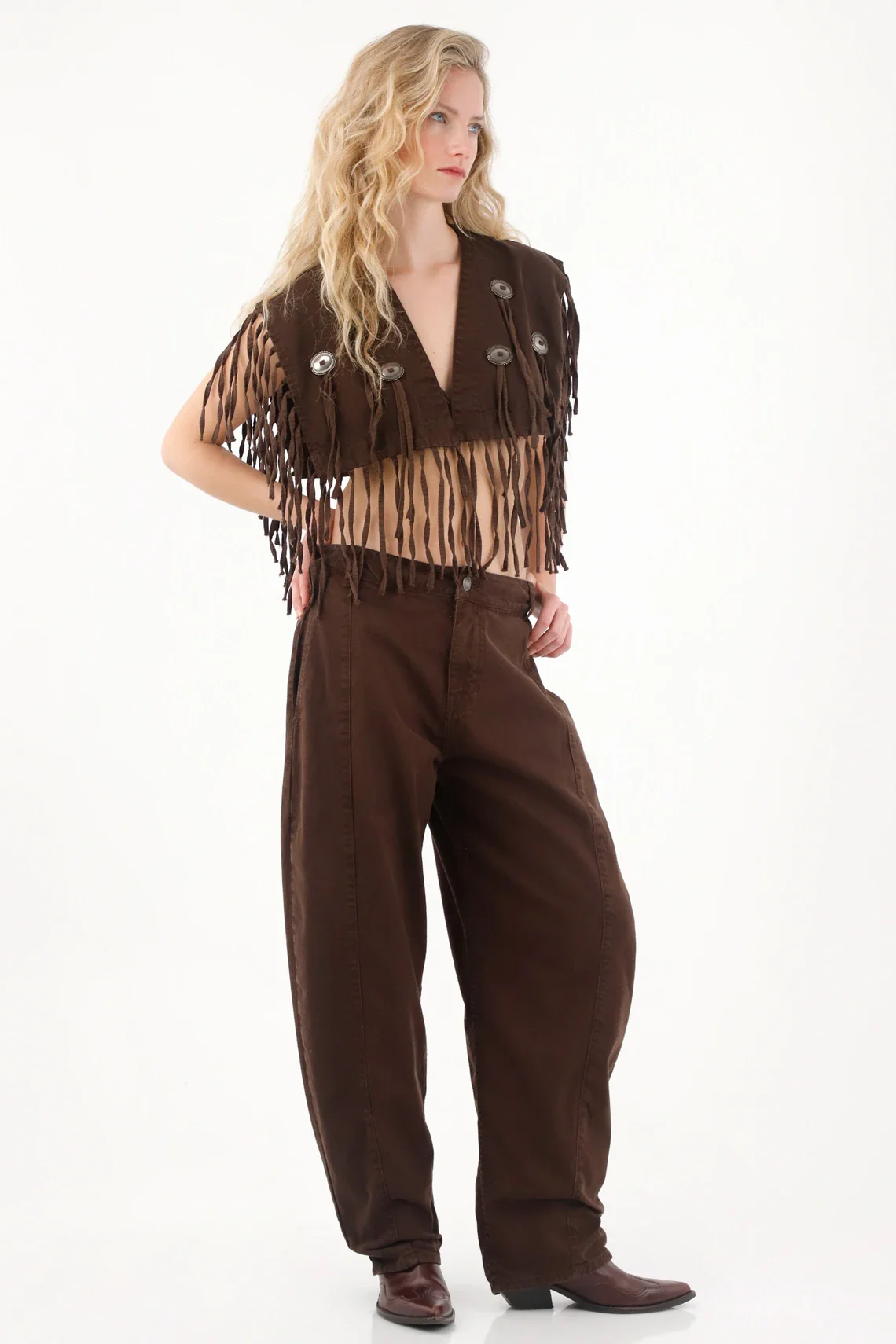 Barrel Pants with Pockets in Brown for Women