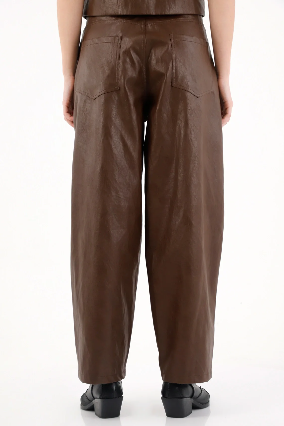 Brown Leather-Look Cowboy Pants for Women - Image 4