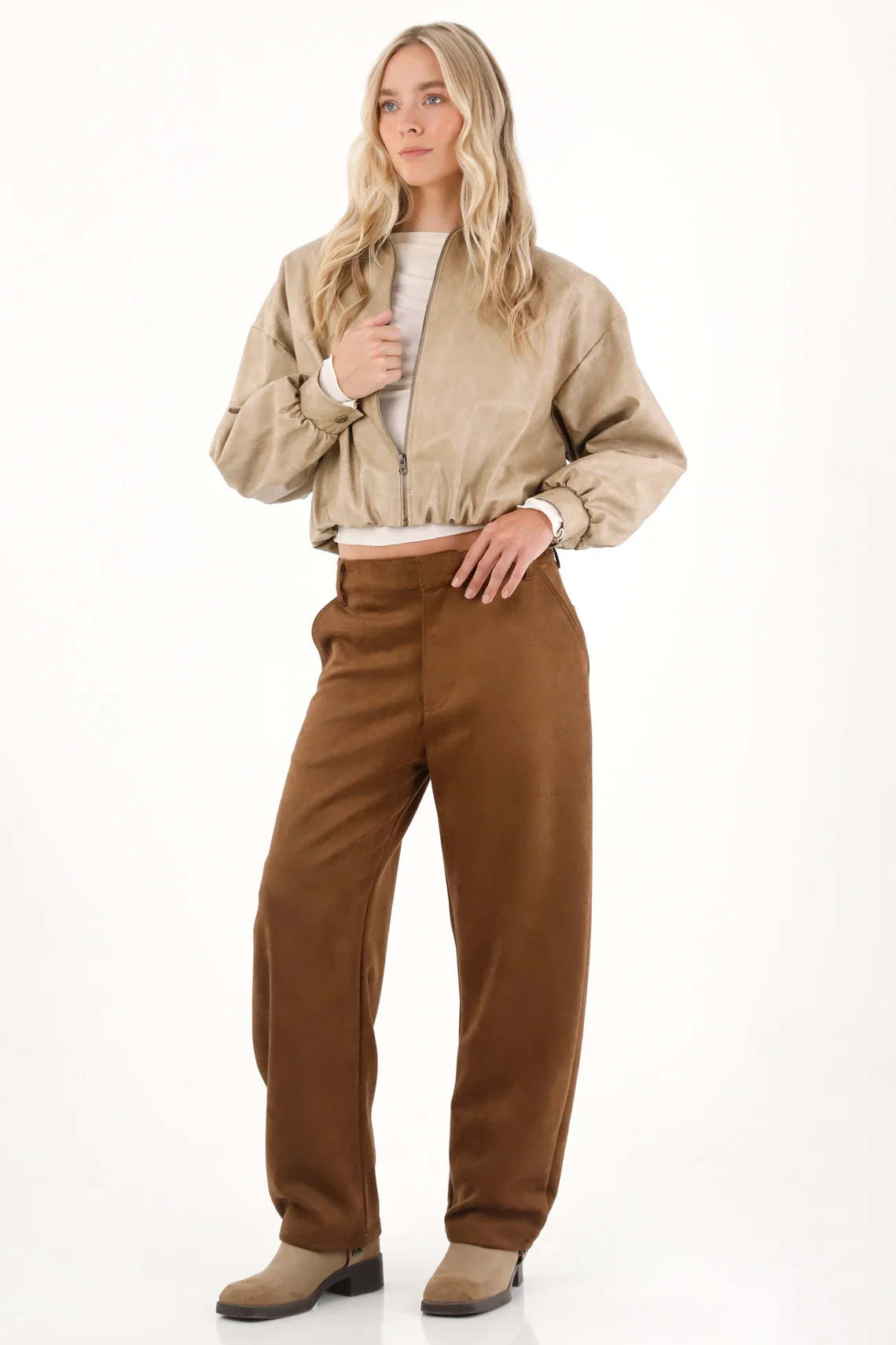Women Polyester Brown Straight Stretch Soft Texture Pants