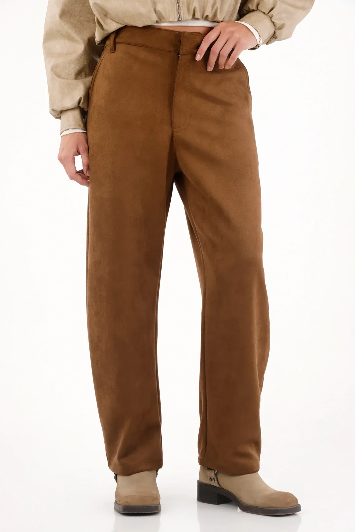 Women Polyester Brown Straight Stretch Soft Texture Pants - Image 2