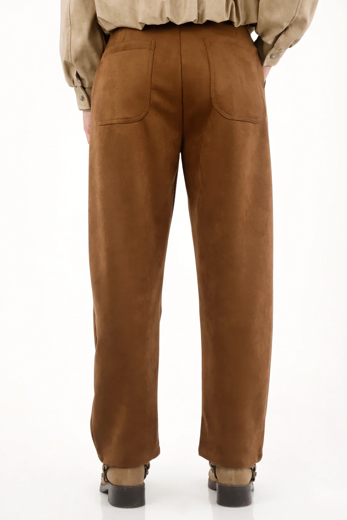 Women Polyester Brown Straight Stretch Soft Texture Pants - Image 4