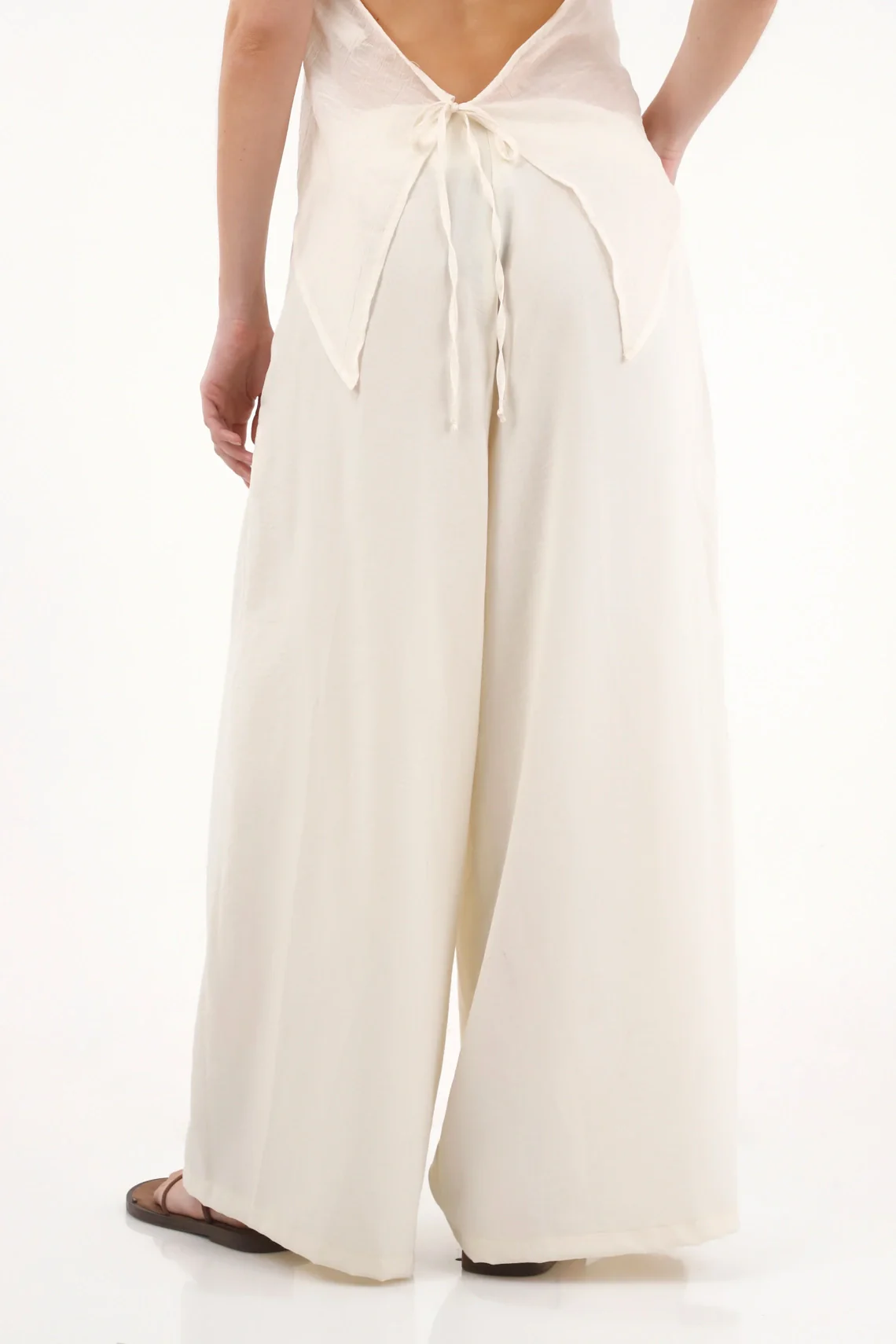 Wide Leg Pants with Crossed Waistband Off-White for Women - Image 4