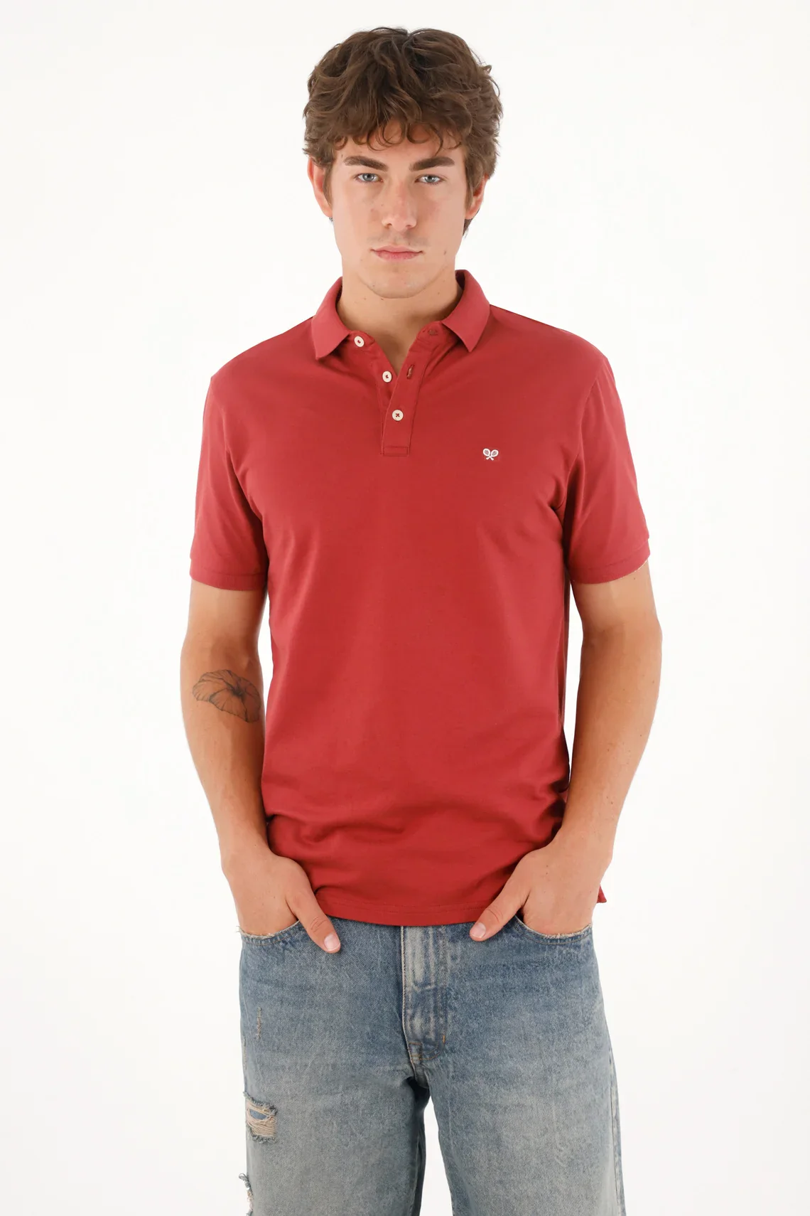 Polo with red mini racquet for men