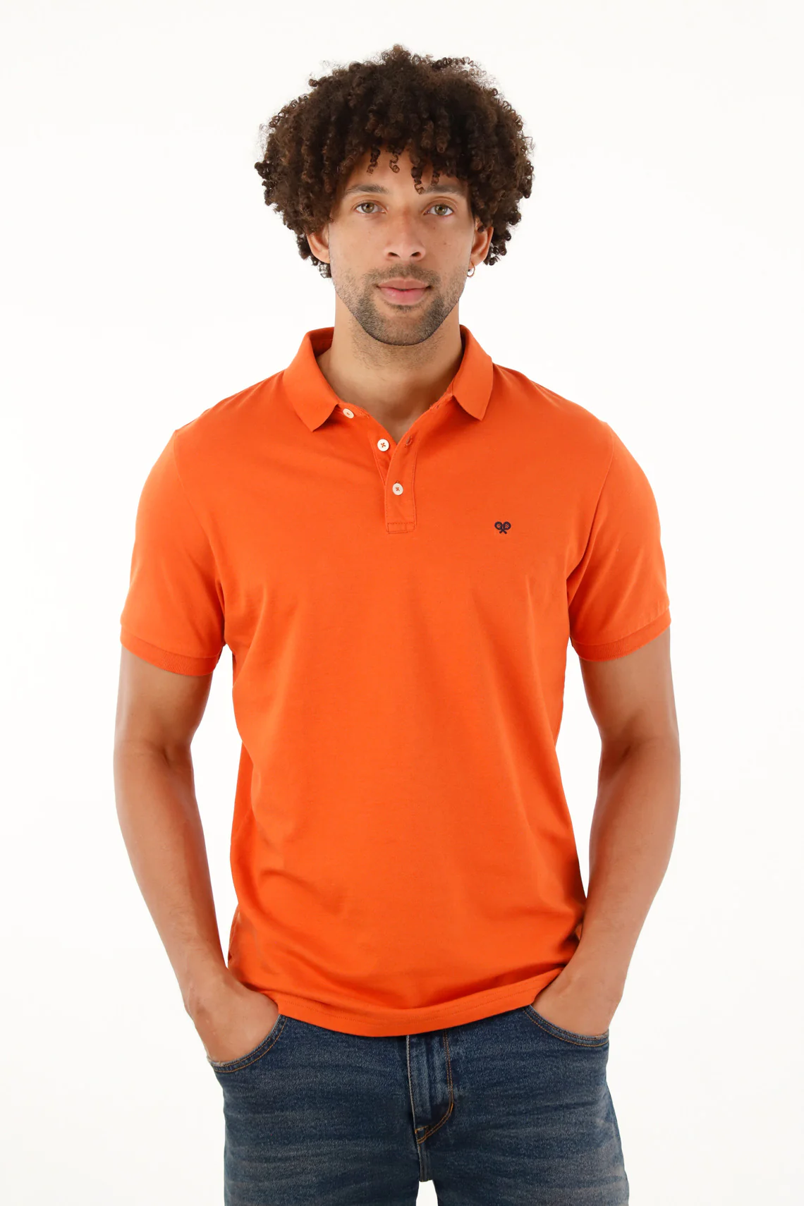 Men's Orange Polo Shirt with Ribbed Collar and Cuffs