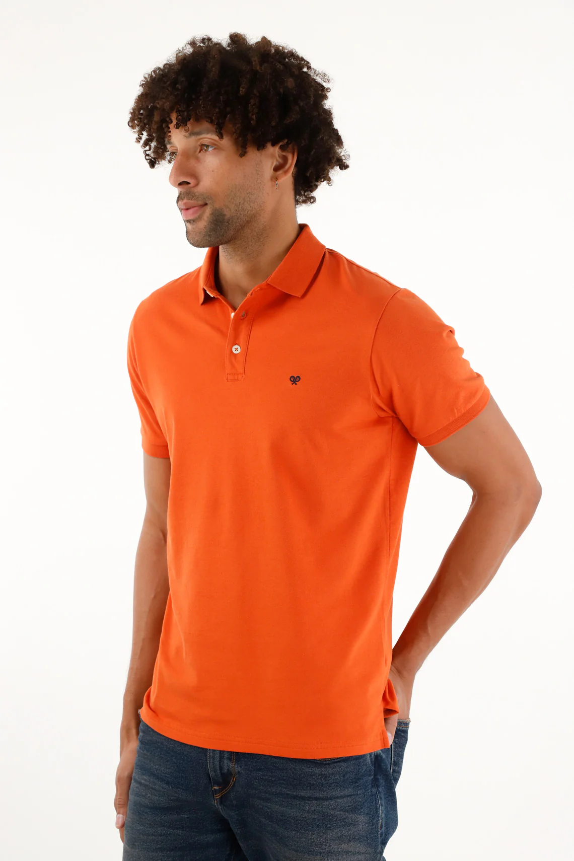 Men's Orange Polo Shirt with Ribbed Collar and Cuffs - Image 3