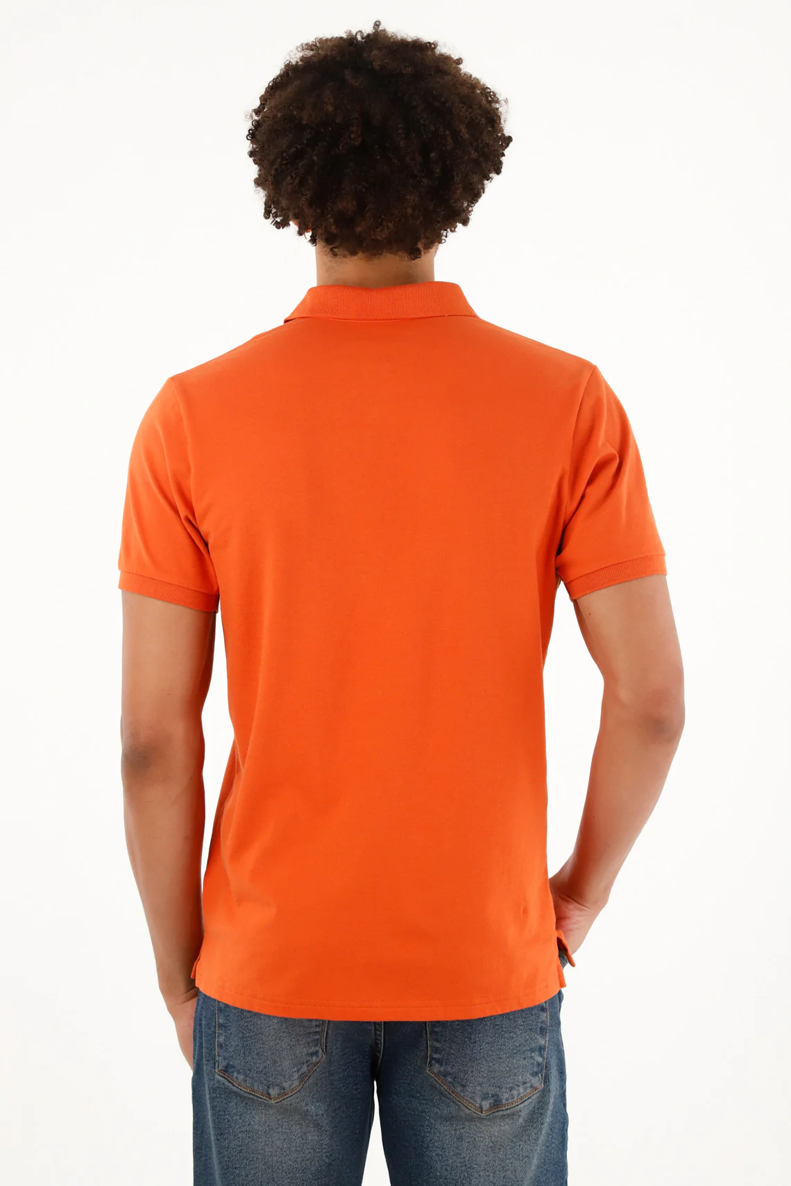 Men's Orange Polo Shirt with Ribbed Collar and Cuffs - Image 4