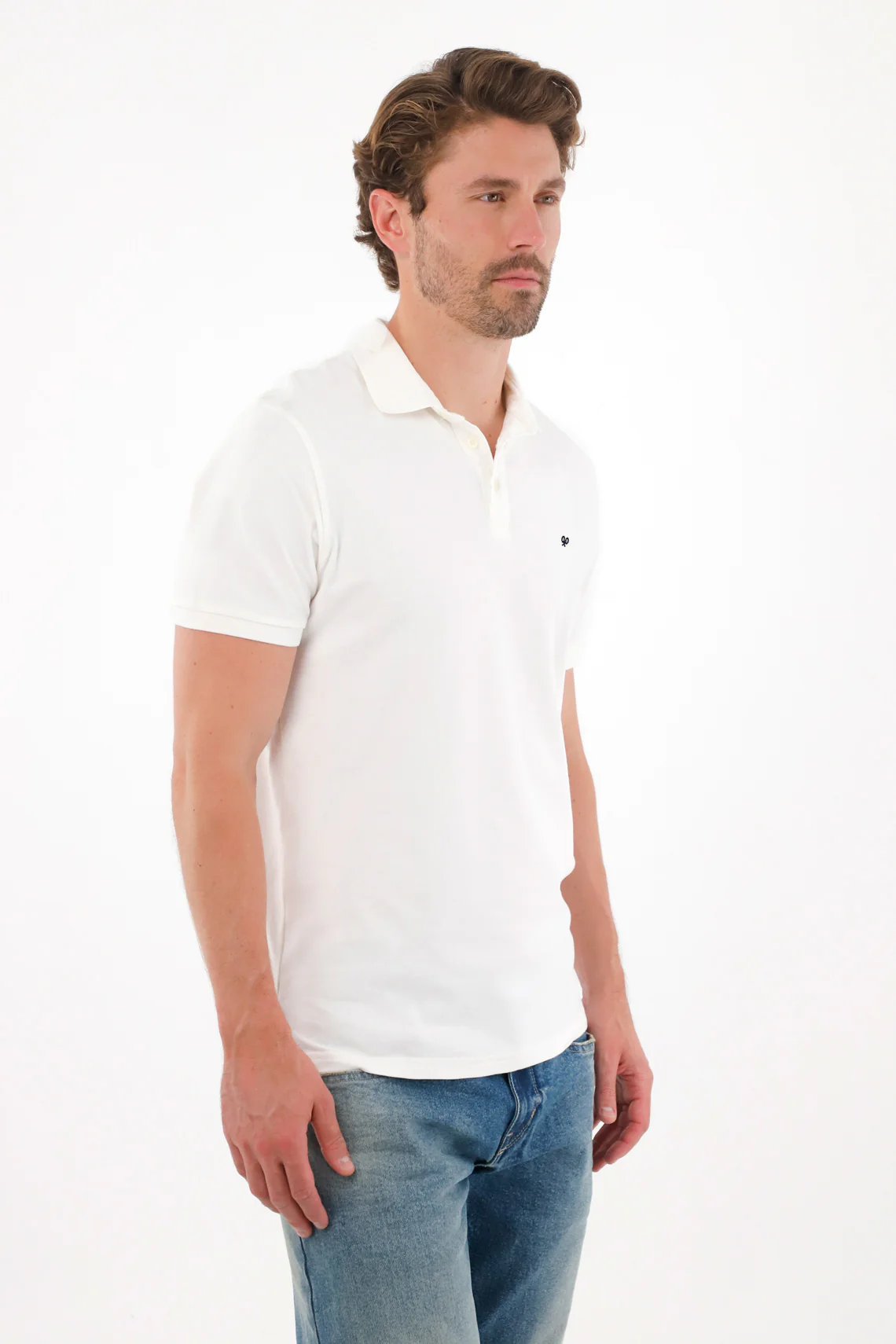Men's Cream Piqué Stretch Polo - Image 4