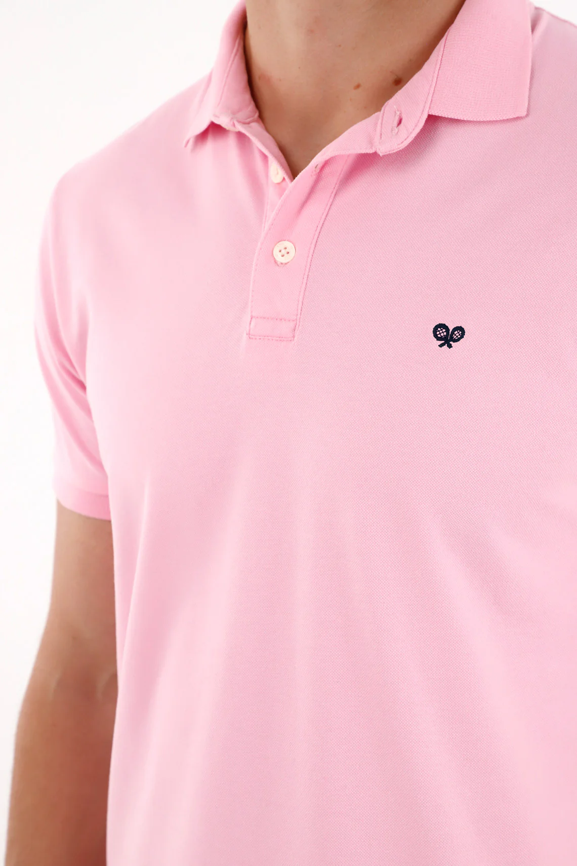 Men's Pink Pique Lycra Polo Shirt - Image 2