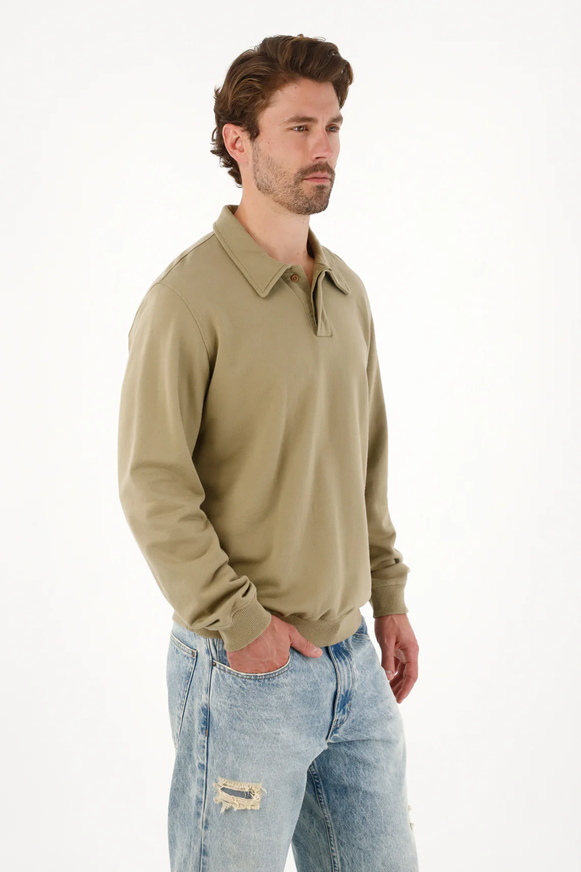 Green Polo Sweatshirt for Men - Image 2