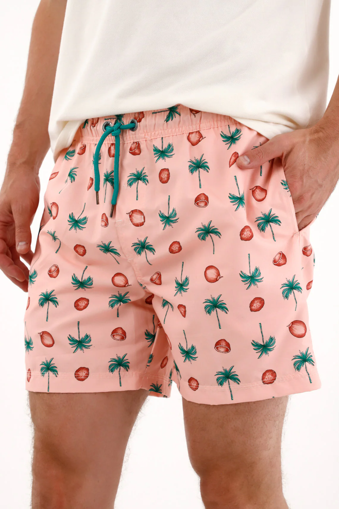 Men's Swim Shorts with Palm and Coconut Print