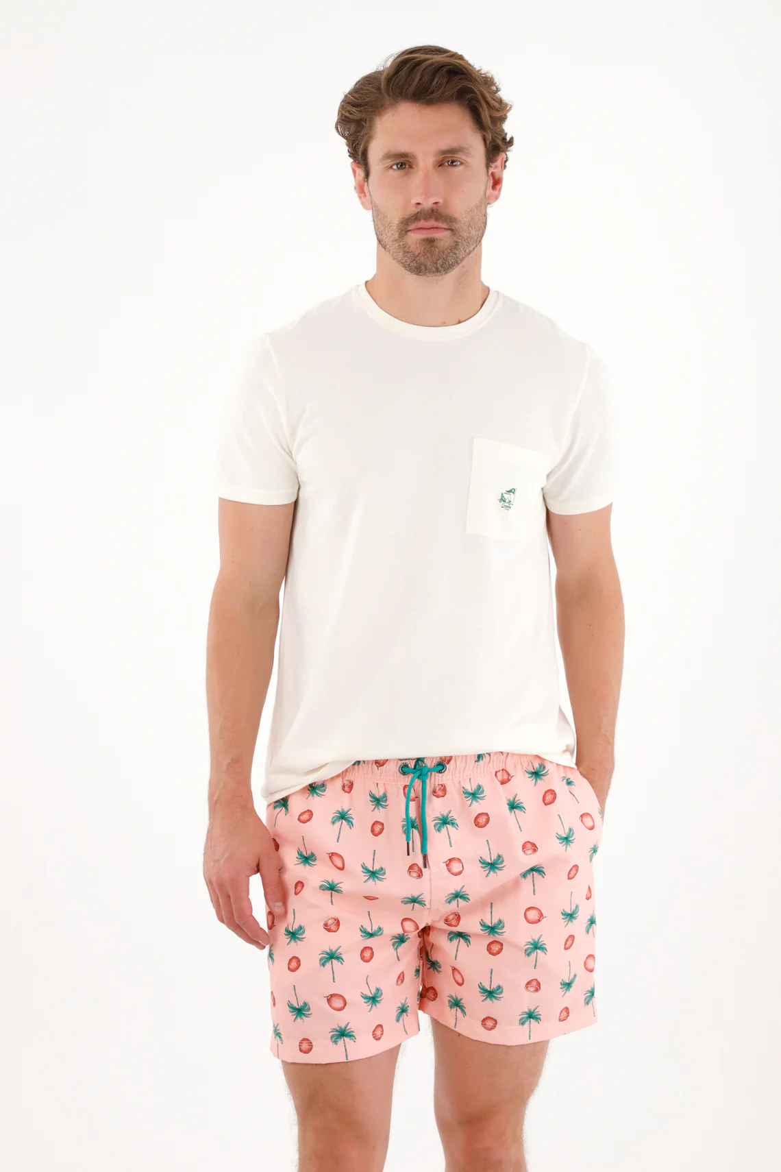 Men's Swim Shorts with Palm and Coconut Print - Image 2