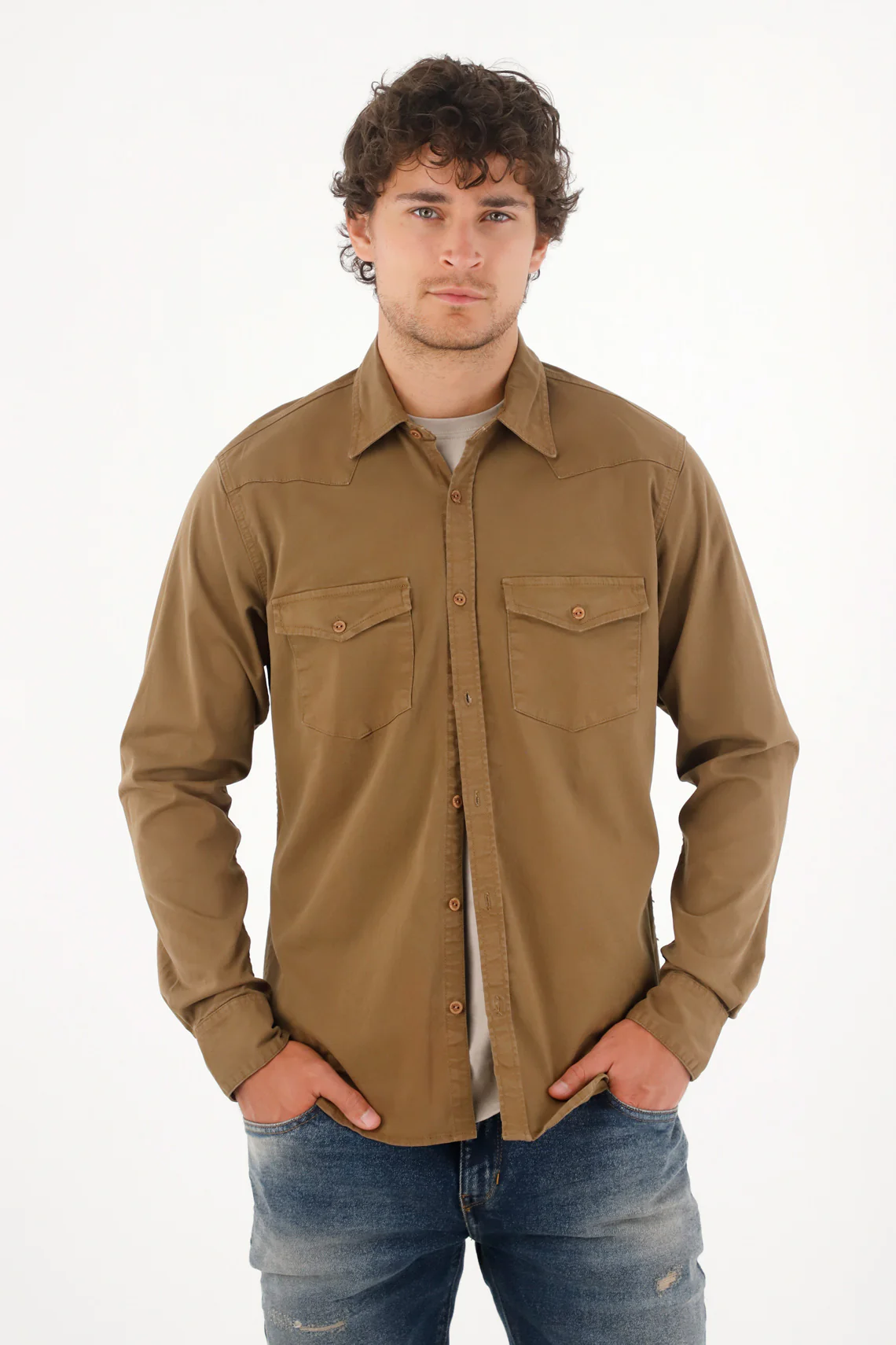 Shirt in denim with pockets green for men