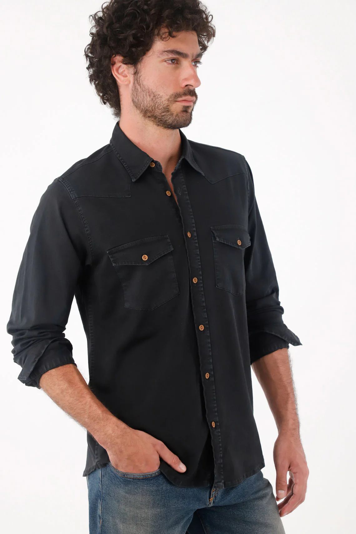 Shirt in denim with pockets black for men
