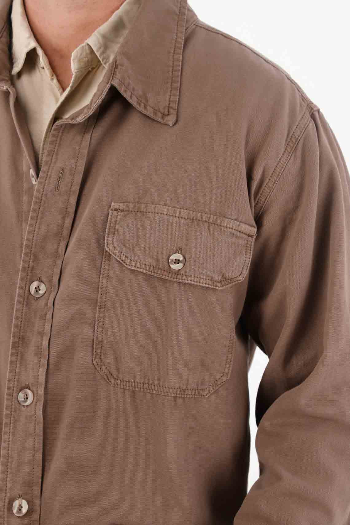 Classic shirt in solid brown fabric for men - Image 3
