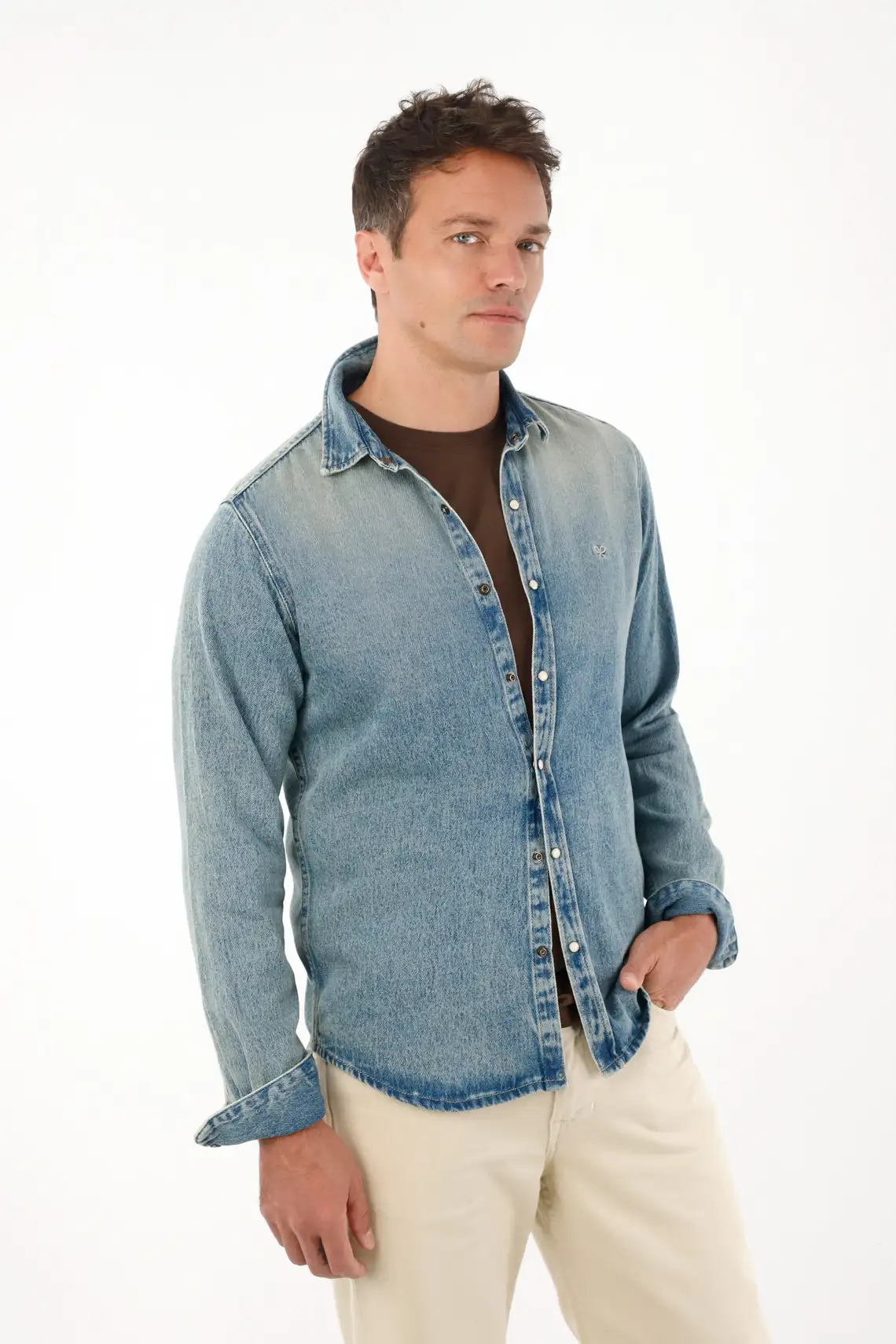 Long Sleeve Shirt in Blue Denim for Men - Image 4