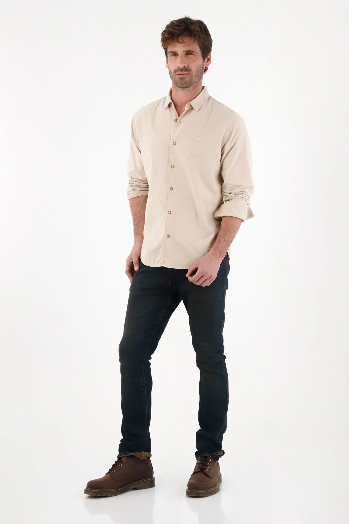Long Sleeve Shirt with Brown Embroidery Detail for Men - Image 3
