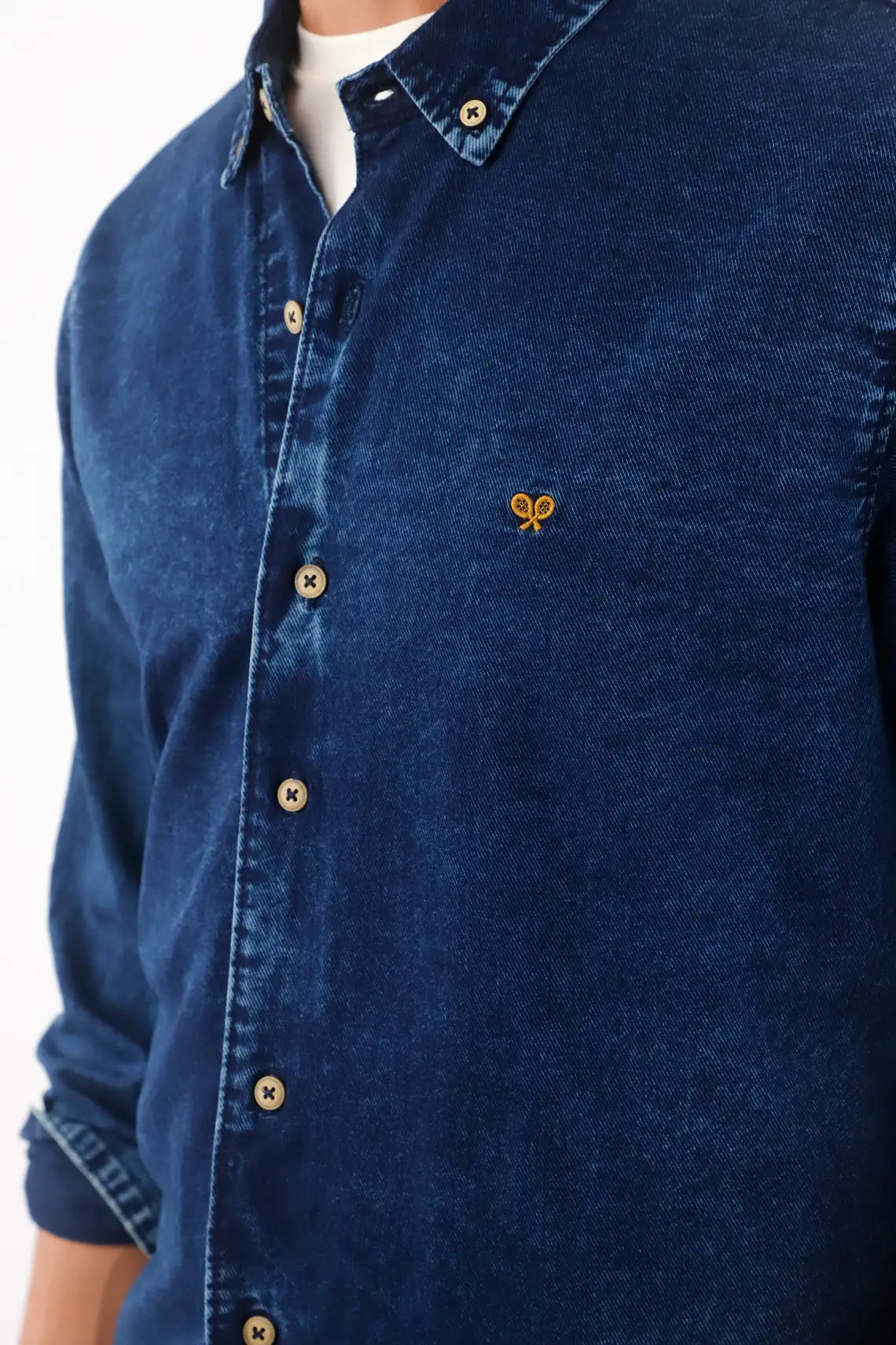 Shirt for men indigo cotton relaxed fit with wash - Image 4