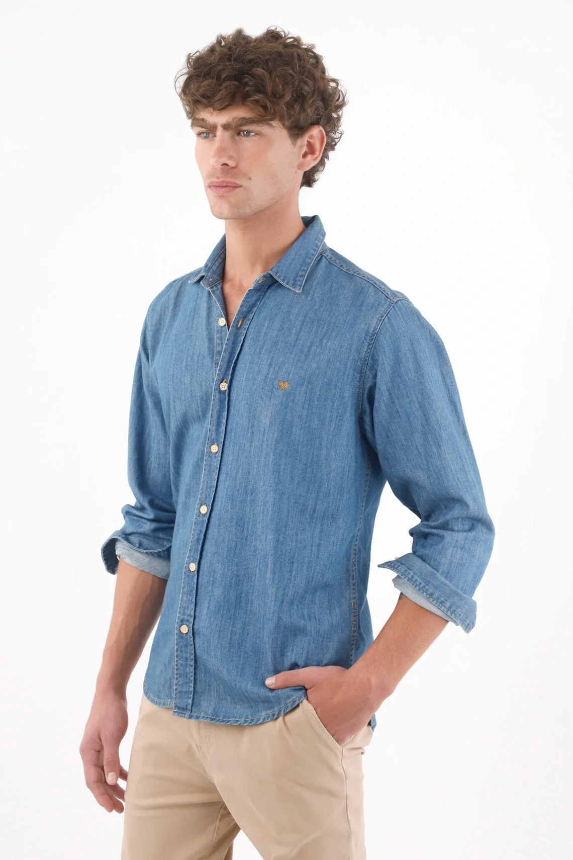 Shirt for men in regular fit blue cotton long sleeve