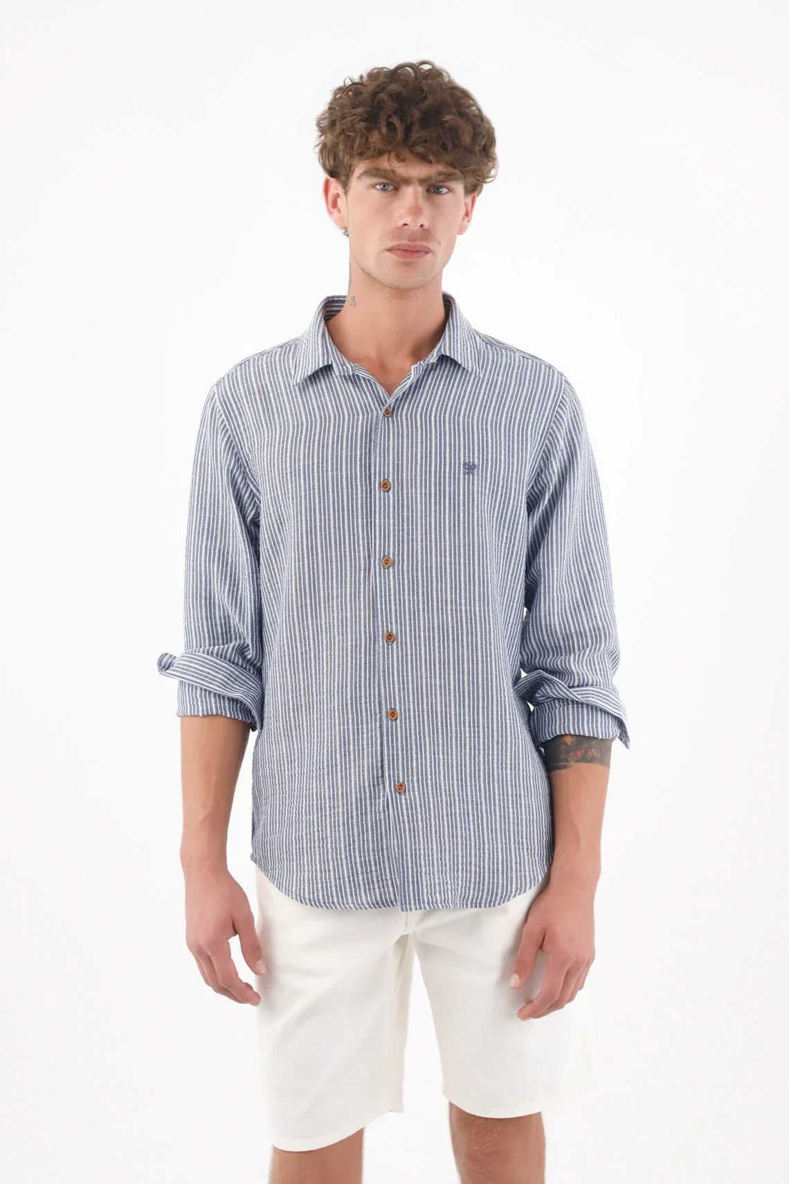 Shirt for Men in Blue Polyester with Relaxed Fit