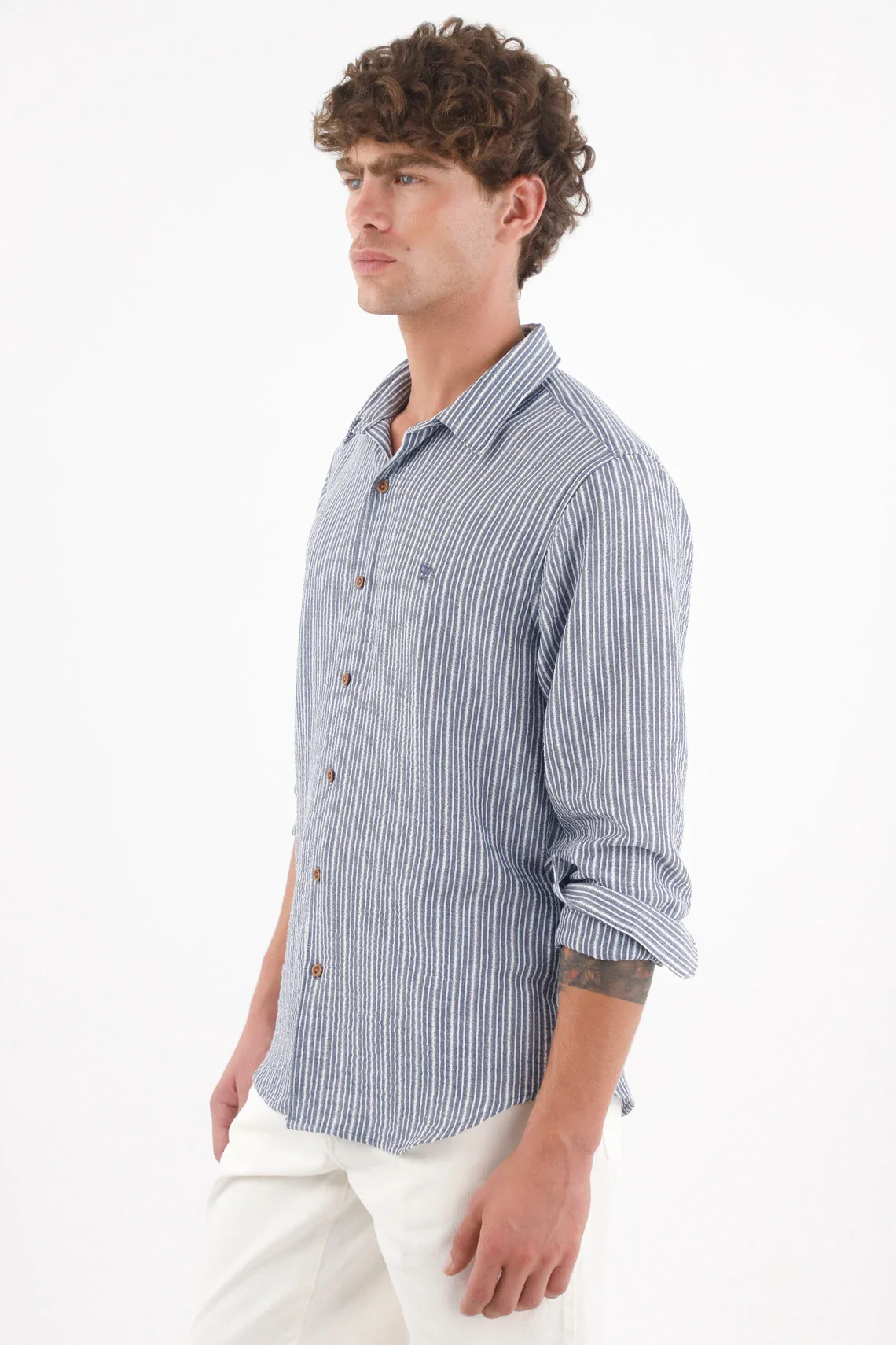 Shirt for Men in Blue Polyester with Relaxed Fit - Image 3