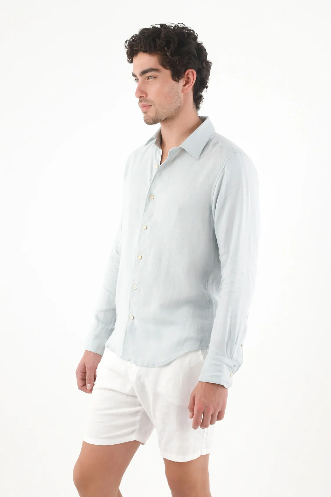 Regular fit shirt with cream buttons in ice blue for men - Image 2