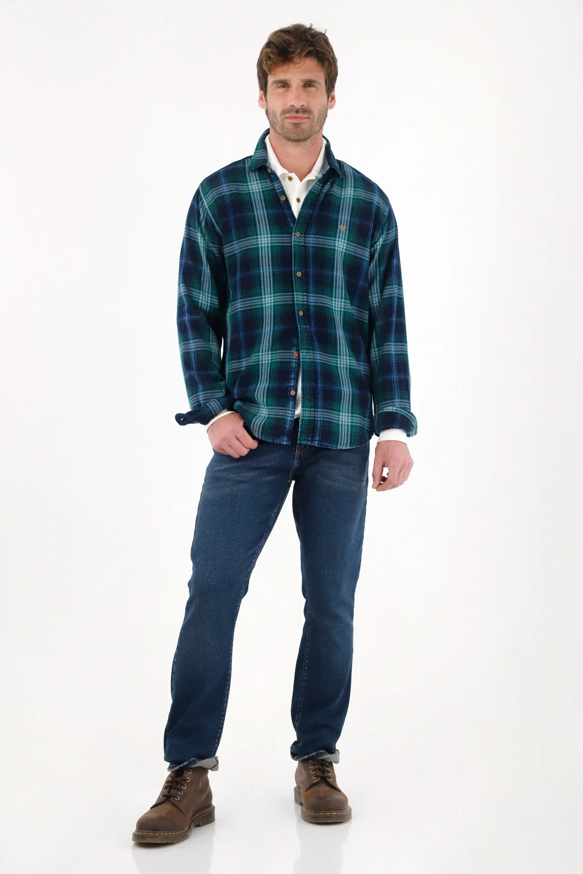 Green Checkered Flannel Shirt for Men - Image 2