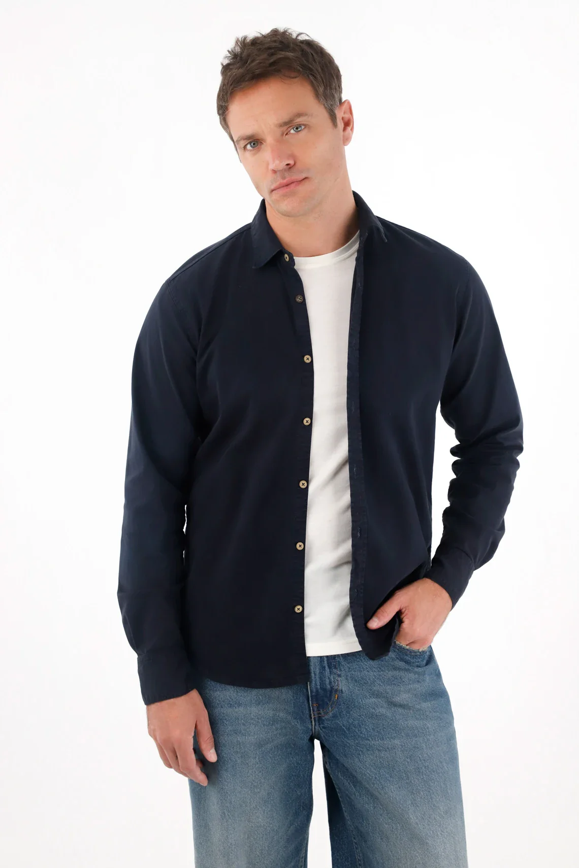 Classic Long Sleeve Blue Shirt for Men