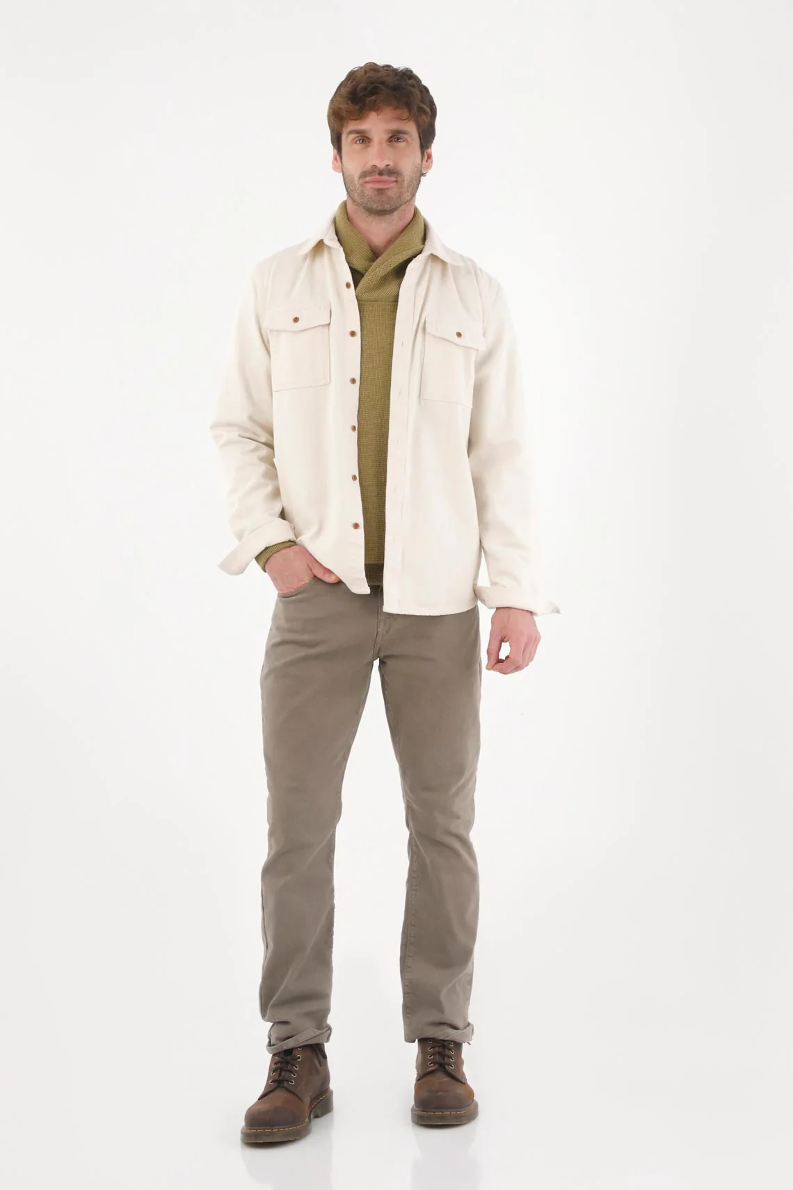 Shirt for men 100% off-white relaxed fit with pockets