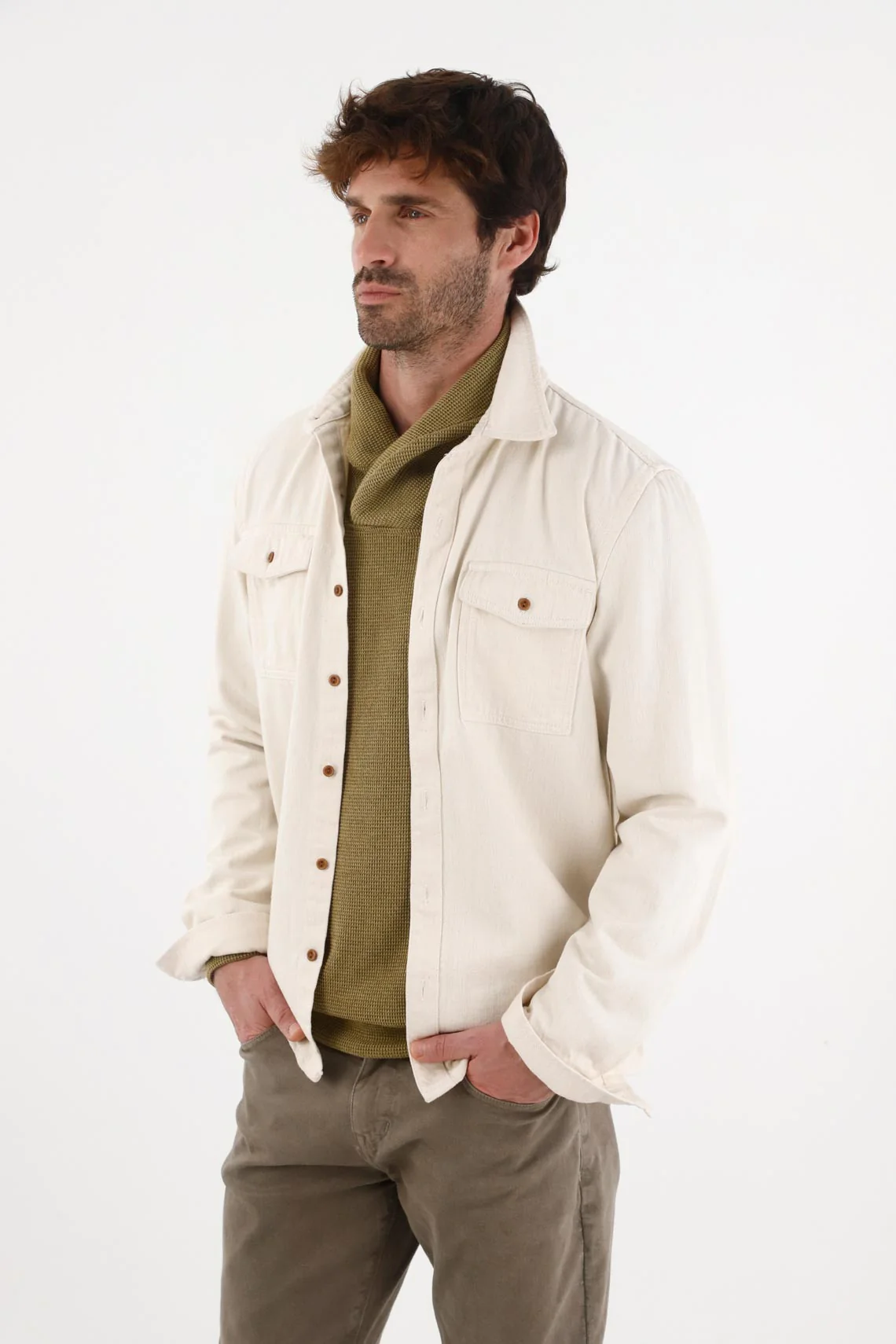 Shirt for men 100% off-white relaxed fit with pockets - Image 2