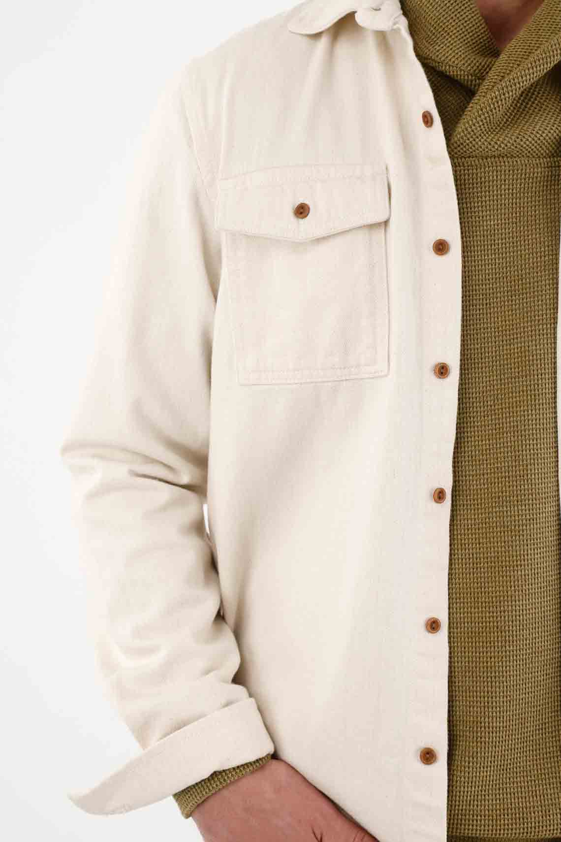 Shirt for men 100% off-white relaxed fit with pockets - Image 3