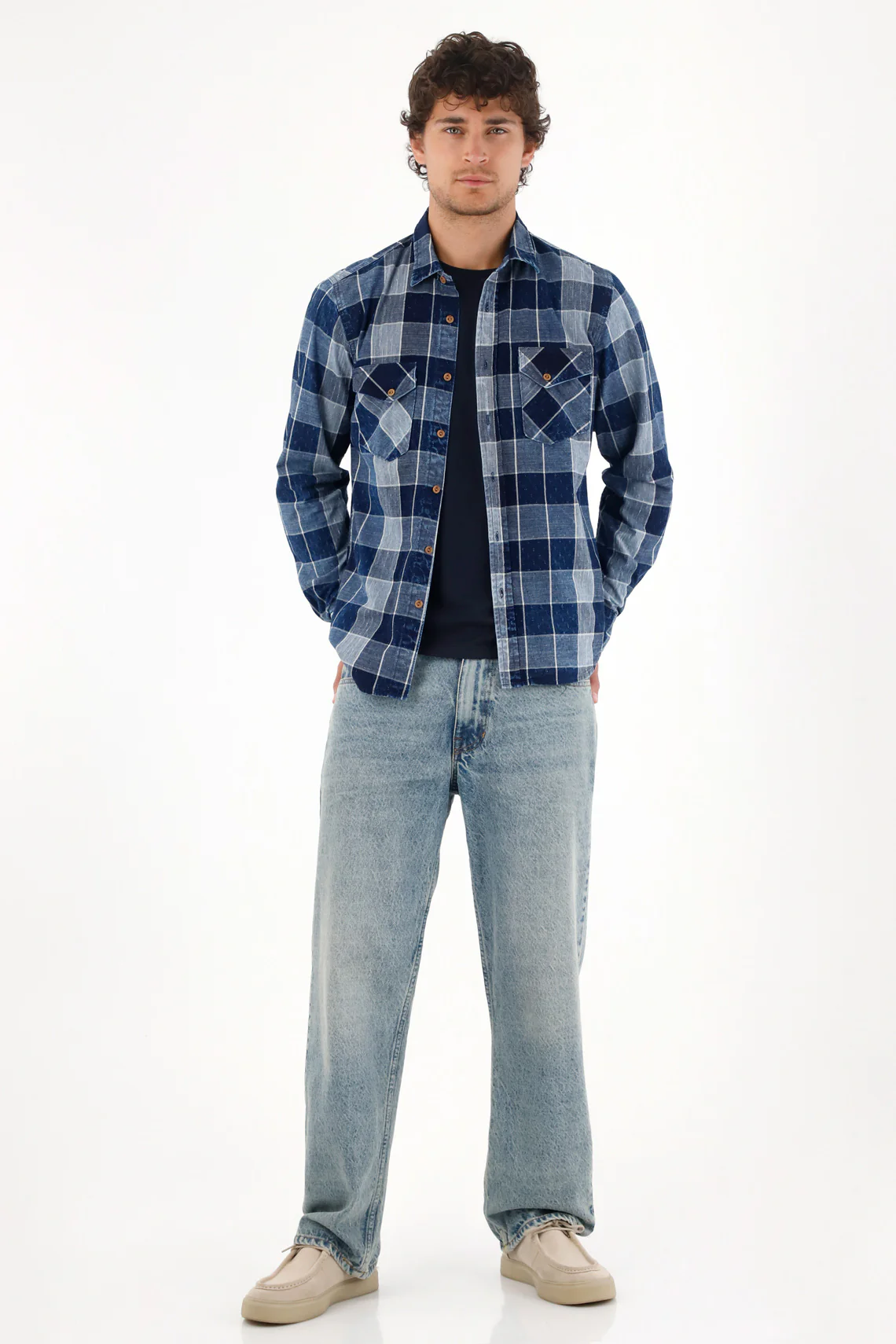 Flannel Shirt with Pockets Blue for Men - Image 2