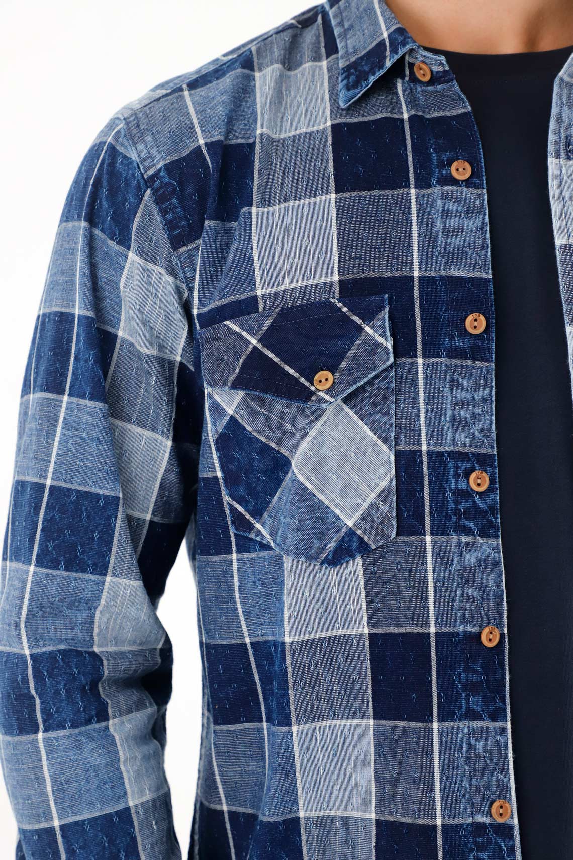Flannel Shirt with Pockets Blue for Men - Image 3