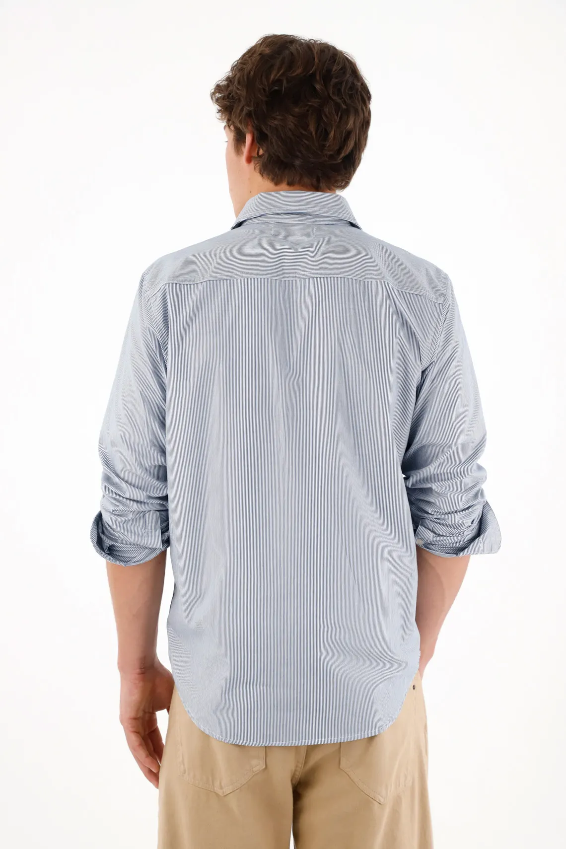 Long Sleeve Striped Blue Shirt for Men - Image 6