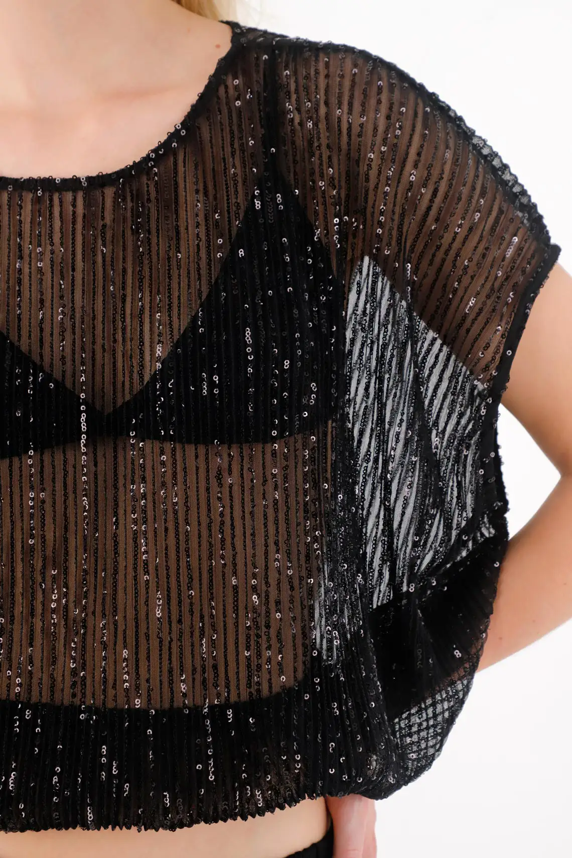 Sequined Black See-Through Shirt for Women - Image 3