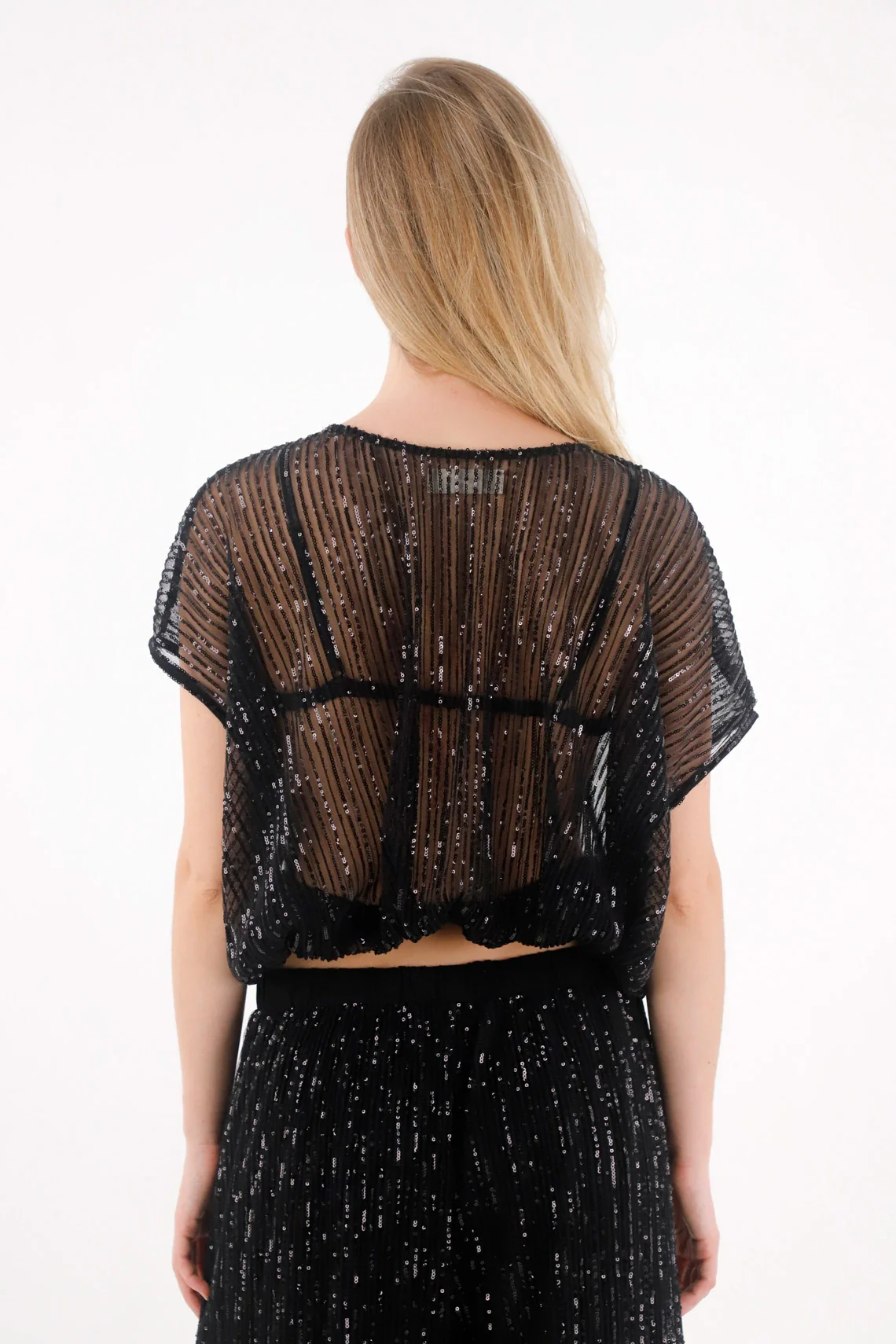 Sequined Black See-Through Shirt for Women - Image 4