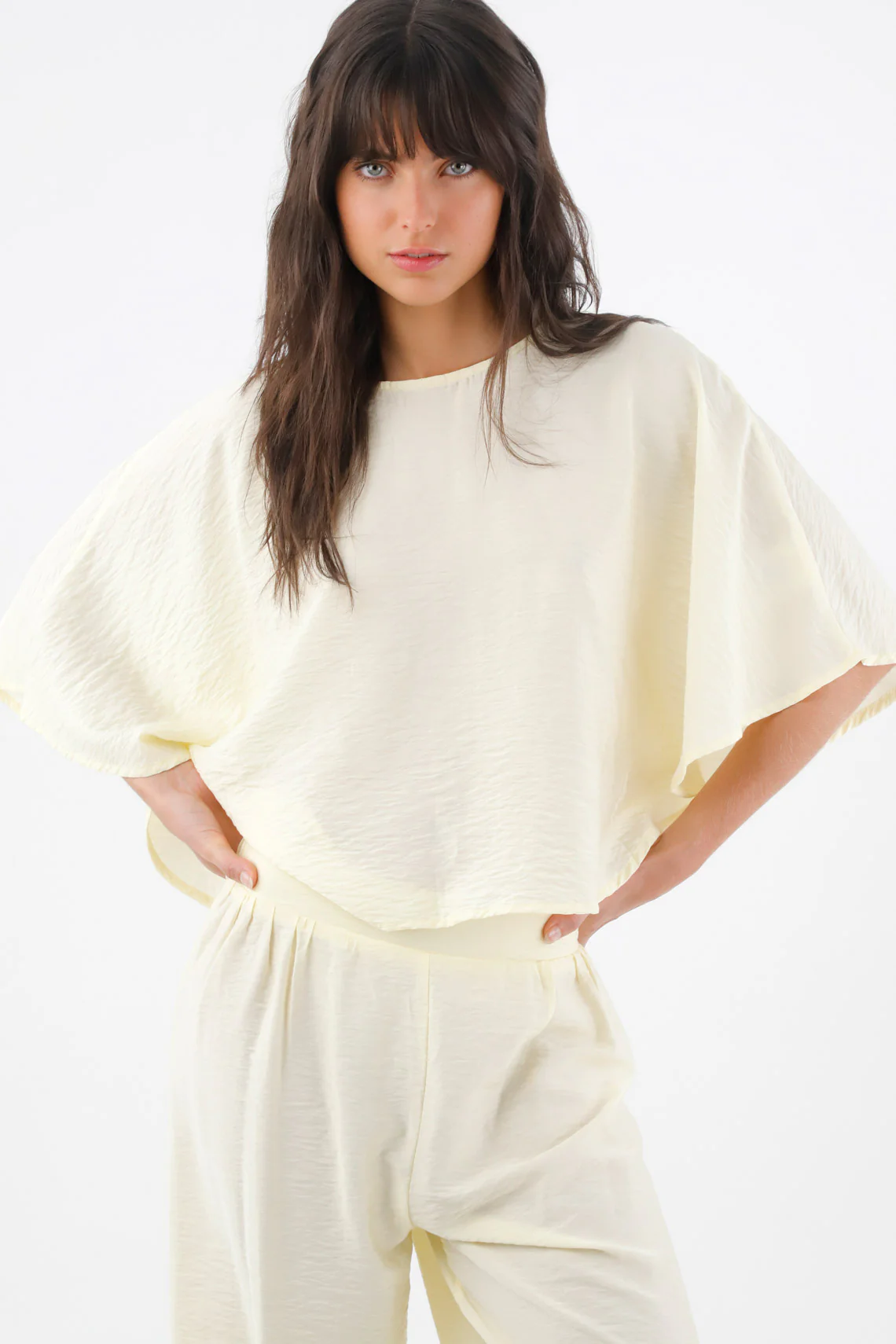 Shirt for Women in Viscose Vanilla Yellow Relaxed Fit with Cape Sleeves - Image 2
