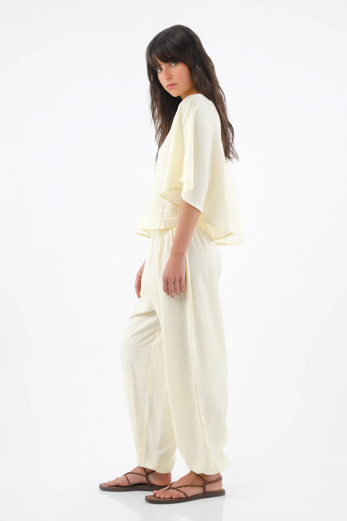 Shirt for Women in Viscose Vanilla Yellow Relaxed Fit with Cape Sleeves - Image 4