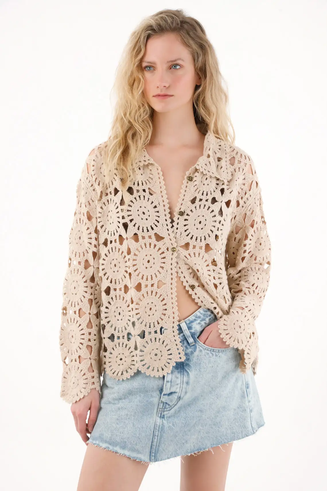 Shirt with Openwork Fabric for Women