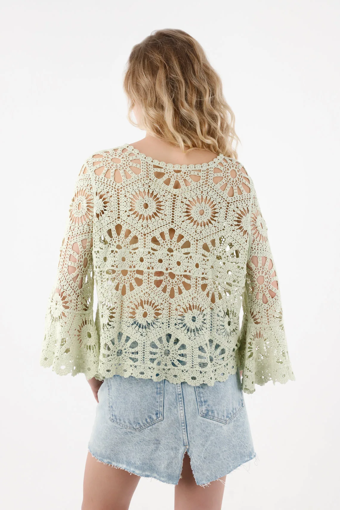 Long Sleeve Embroidered Green Shirt for Women - Image 3