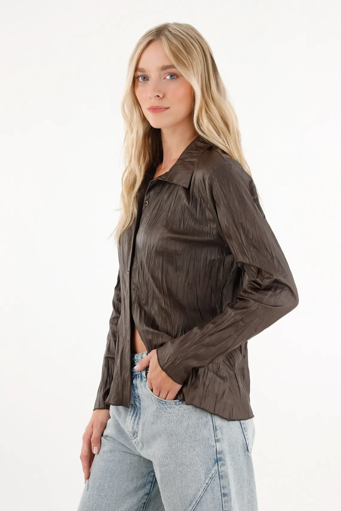 Long Sleeve Shirt in Synthetic Fabric Green for Women - Image 3