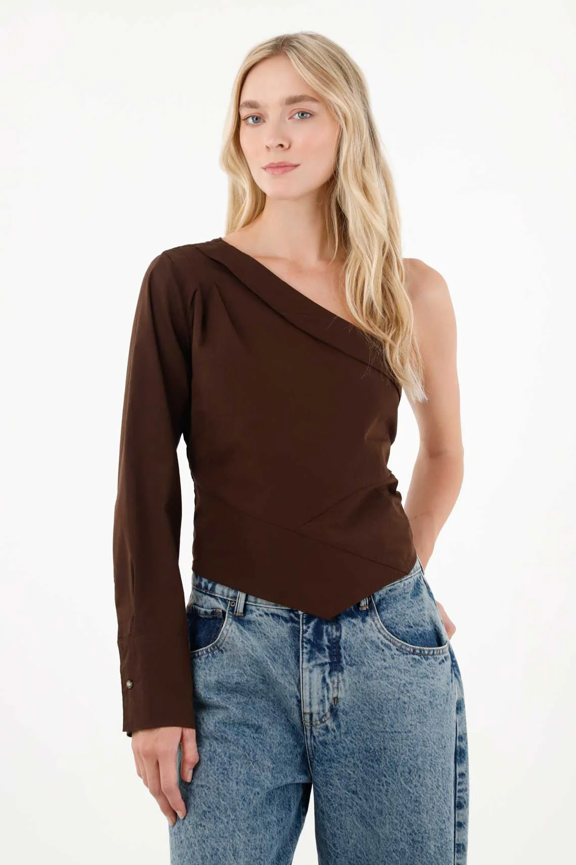 Brown One-Shoulder Shirt for Women
