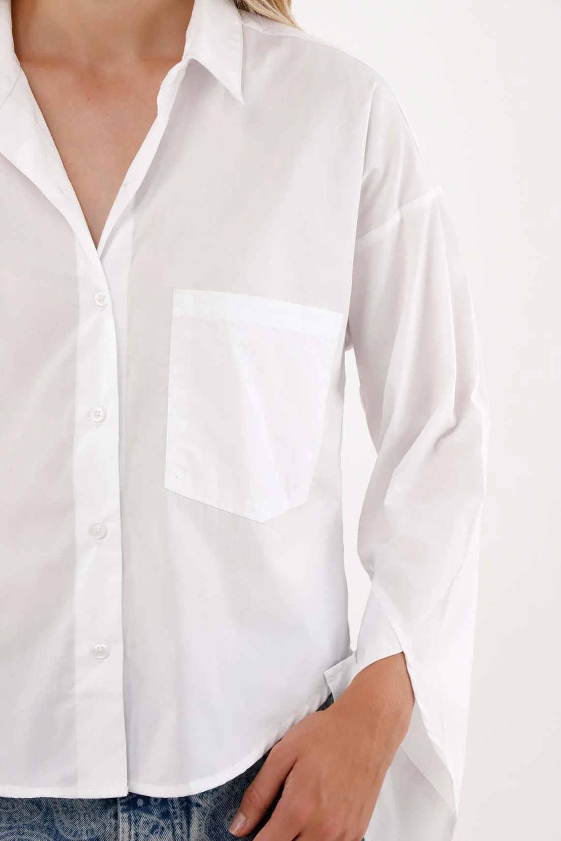 Long Sleeve Shirt with Pocket in White for Women - Image 2