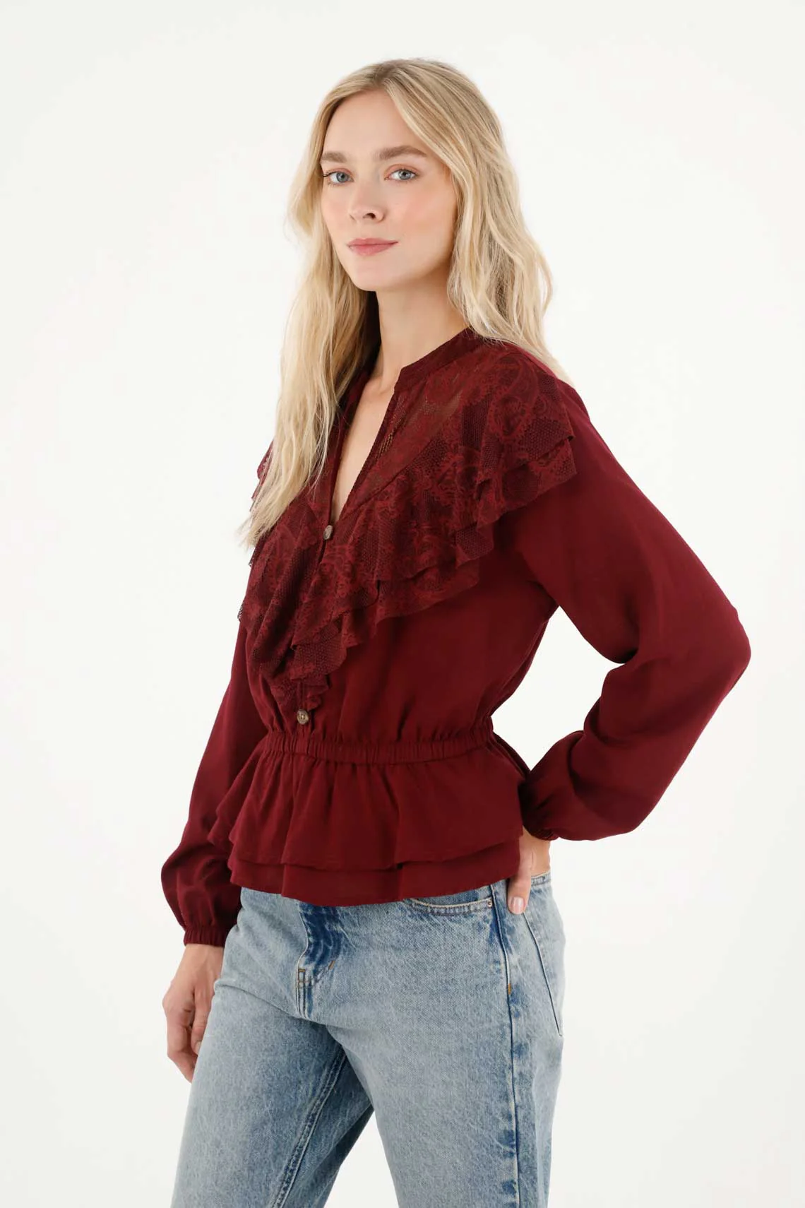 Shirt with Lace in Front Red for Women