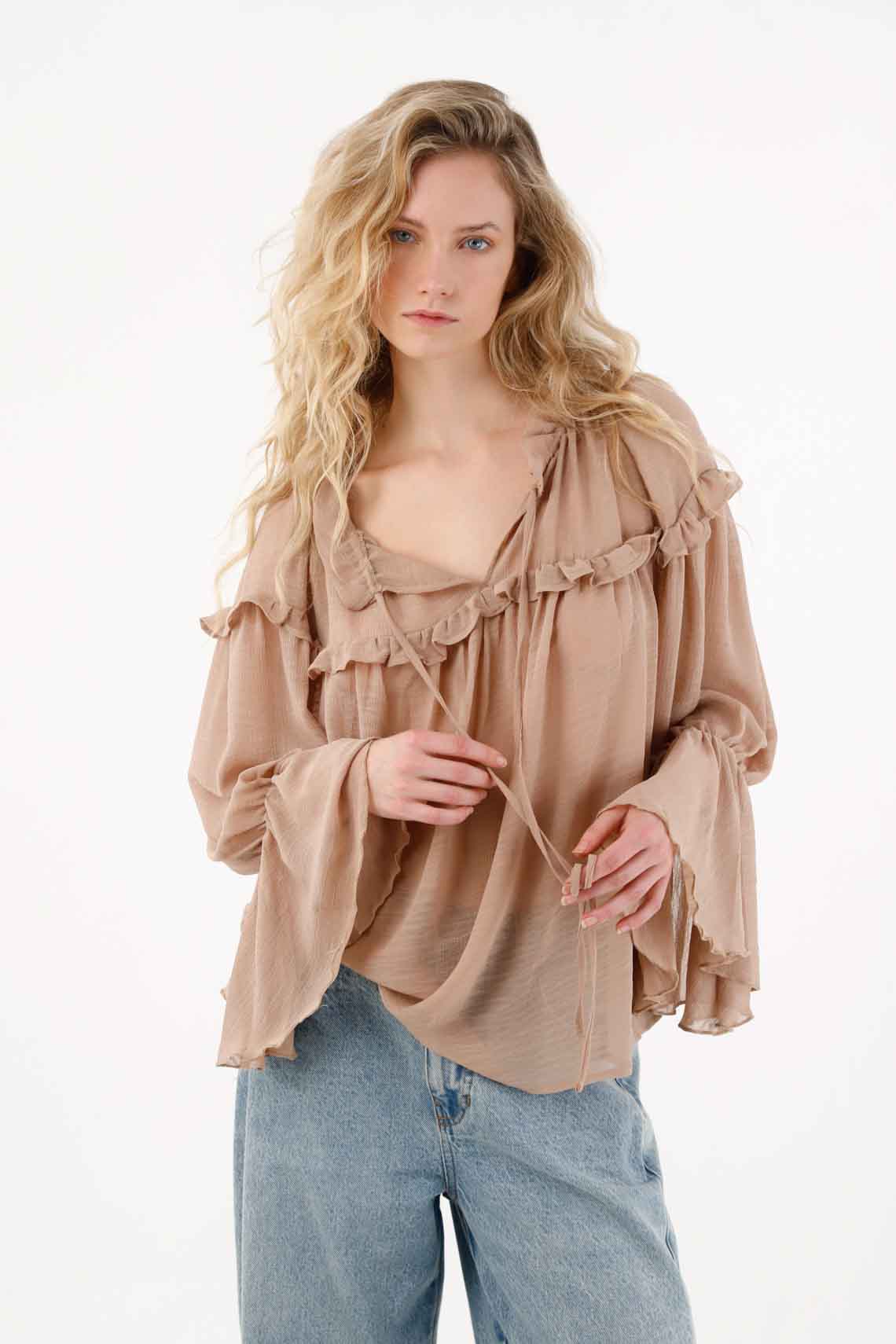 Chiffon Shirt with Ruffles in Pink for Women - Image 2